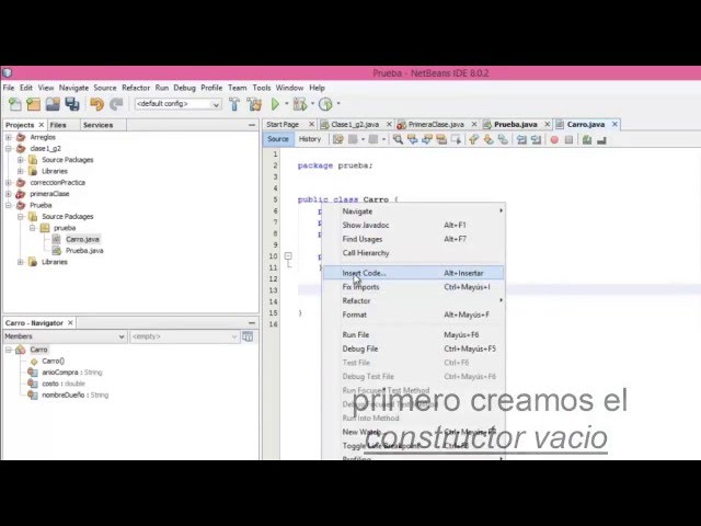 como hacer un Constructor en java NetBeans