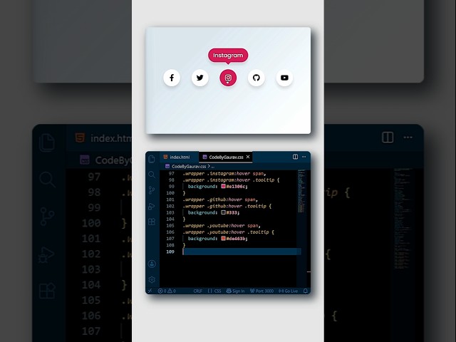 ✨ Social Icons with Hover Tooltip using HTML & CSS #html #css #webdevelopment