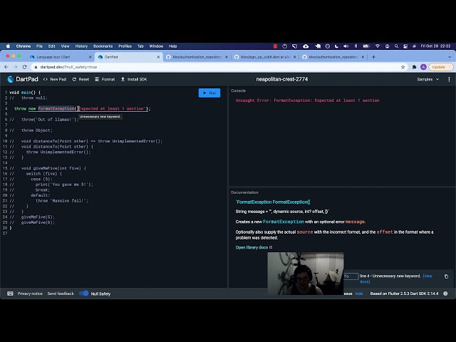 Dart Language Tour - Exceptions | Throw