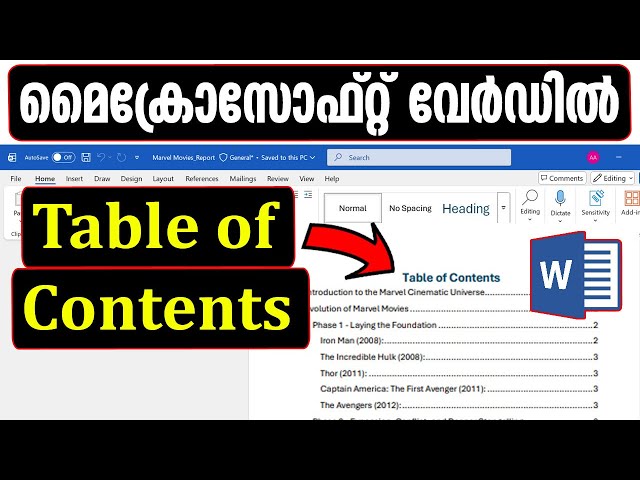 MS Word Malayalam Tutorial: Easy Guide to Creating a Table of Contents