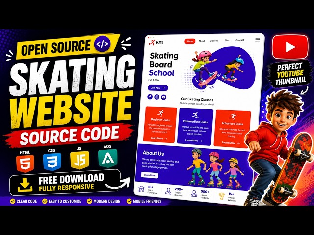 Free Skating Website Source Code | Responsive HTML CSS JavaScript Project