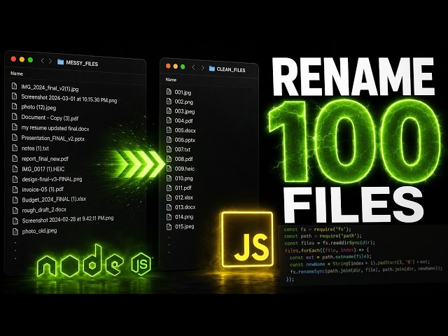 Rename 100 Files in 6 Lines of JavaScript (Node.js) | Crack the Coding Interview #11
