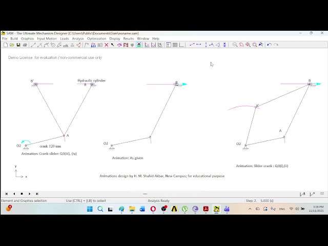 Animation of Midterm Q3 on SAM software, Mechanics of Machines (MMC) | Engr. H. M. Shahid Akbar
