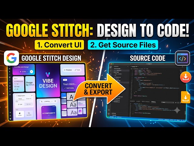 How to Convert Google Stitch Design to Code | How To Export Source Code Files From Google Stitch