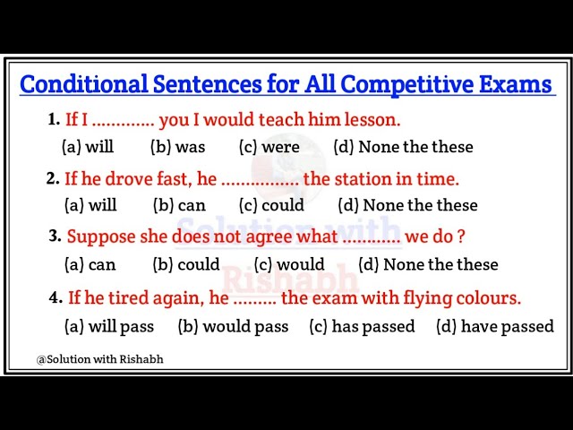 Conditional Sentences Practice Set for All Competitive Exams | Conditional Sentences Exercise