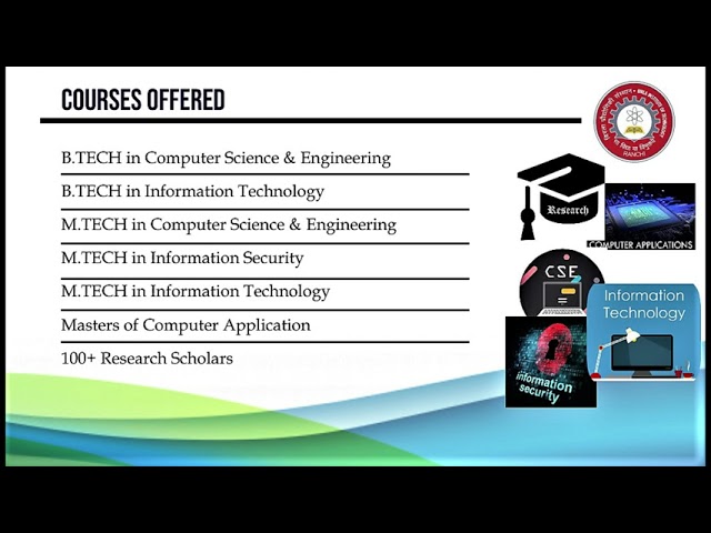 M.Tech : Computer Science,  Information Techn. , Information Security,   MCA : Computer Application
