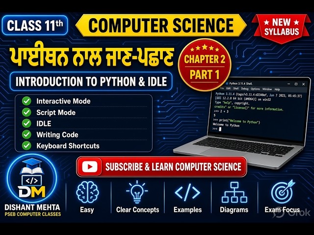 Class 11 CS, Chapter 2 | ਪਾਈਥਨ ਨਾਲ ਜਾਣ-ਪਛਾਣ | Introduction to Python & IDLE |  PSEB New Syllabus