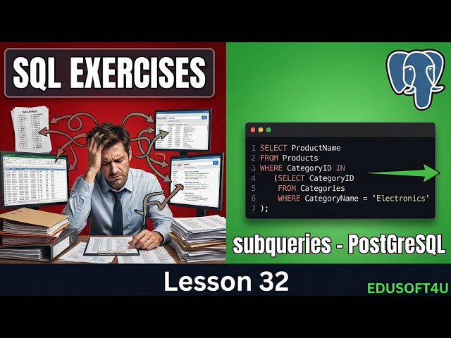 Subqueries in PostGreSQL Simple Exercises - PostGreSQL Complete Course in Telugu - Lesson 32