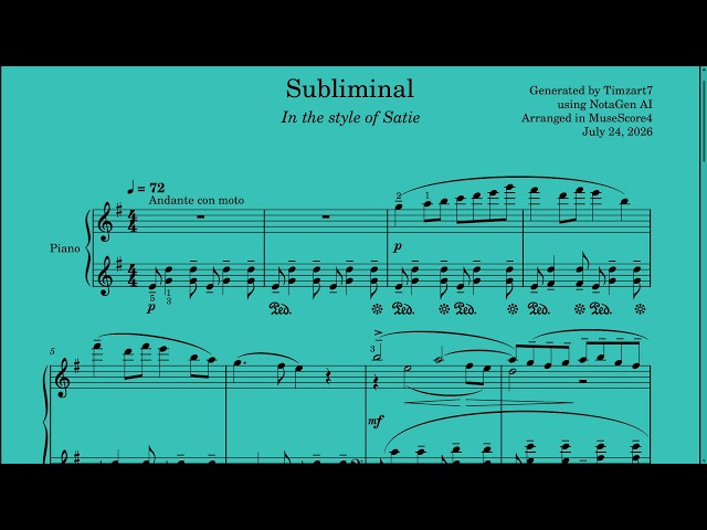Subliminal, for piano, composed using NotaGenAI