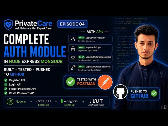 Complete Auth Module Backend in Node Express MongoDB | Project PrivateCare | Episode 4