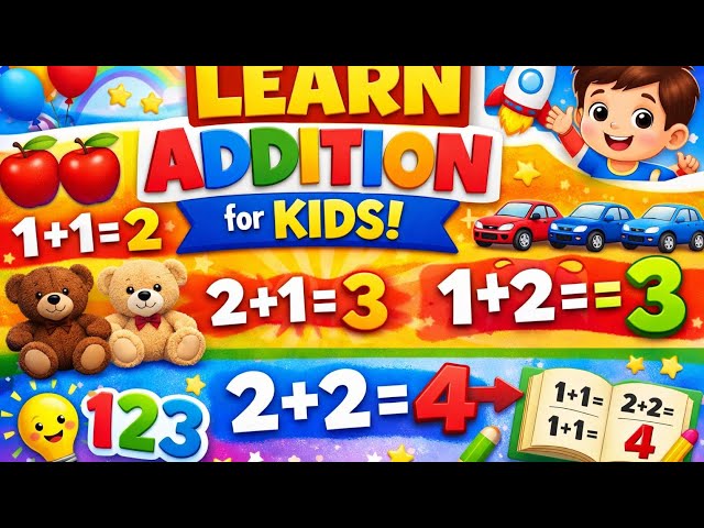 Learn Addition for Kids | Simple Addition 1+1, 2+2 | Easy Math for Beginners | Funtime Learning