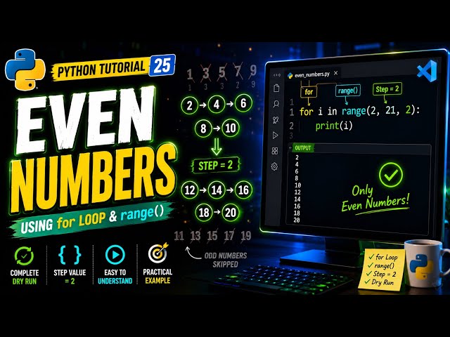 Python Tutorial 25 | Print Even Numbers Using for Loop & range() | Dry Run
