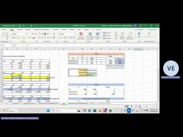 solución en matrices y geogebra 