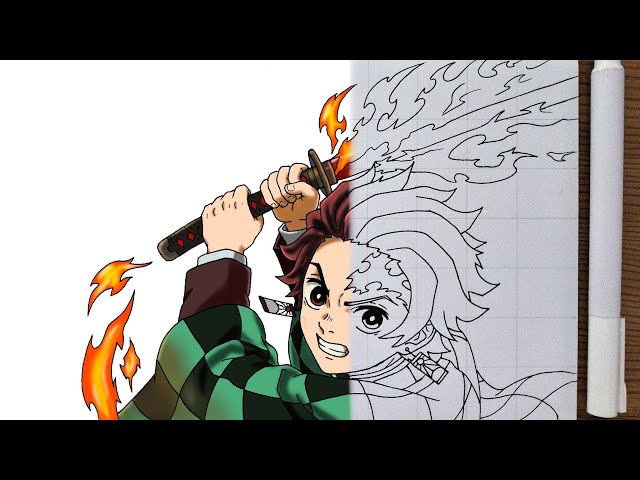 How To Draw Tanjiro Kamado With Flame Sword || Anime Drawing Tutorial