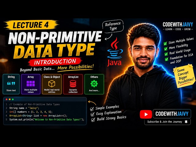 DSA with Java | Lecture 5: Non-Primitive Data Types in Java | String, Array, Class & Object