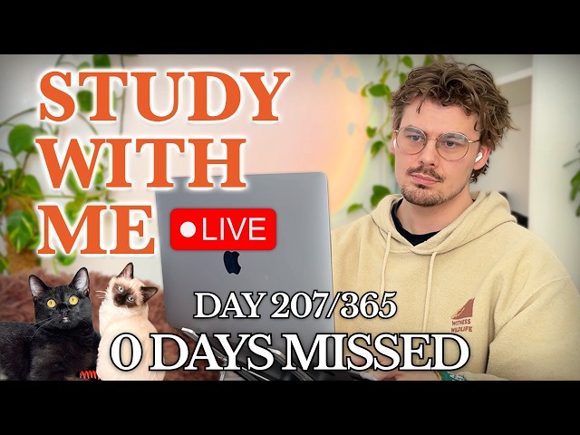 Study With Me (&🐱) LIVE 🚀 3-HOURS — Deep Focus (50/10 Pomodoro)