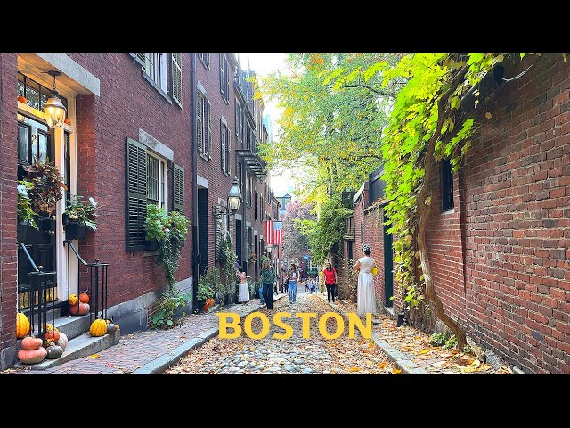 [4K]🇺🇸Autumn in Boston, New England🍁 : Back Bay, Public Garden, Halloween at Beacon Hill🎃👻 2024