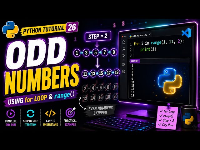 Python Tutorial 26 | Print Odd Numbers Using for Loop & range() | Complete Dry Run