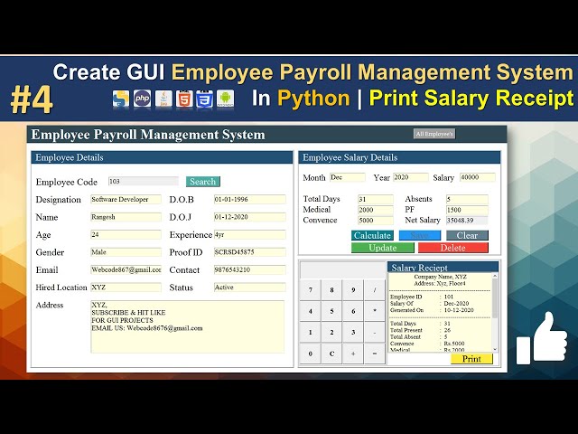 How to Create Employee Payroll Management System with Database in Python | Print Salary | #Part4