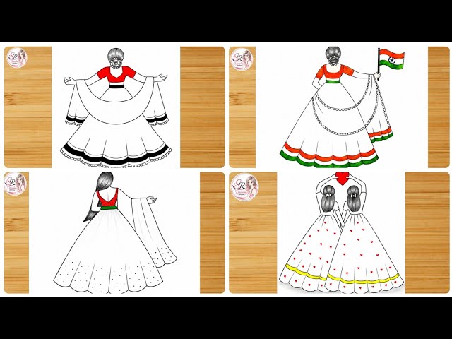 4 Beautiful Lehenga Girl Drawings 💖 | Easy Step by Step Drawing Tutorial
