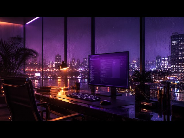 🌧️ Violet Rain Terminal Lofi | Coding Beats for Deep Work 🌧️
