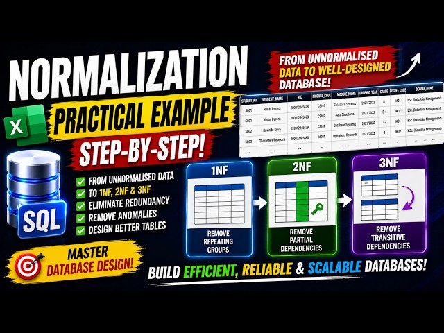 Database Normalization Example | Convert UNF to 1NF, 2NF & 3NF Step-by-Step