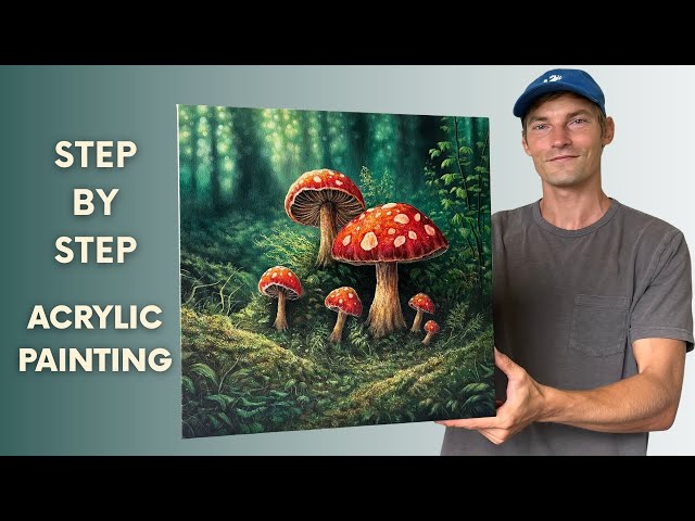 Mushroom Forest STEP by STEP | Acrylic Painting Tutorial for Beginners