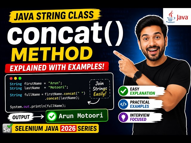 371. concat() pre-defined method of String class in Java (Selenium Java 2026)