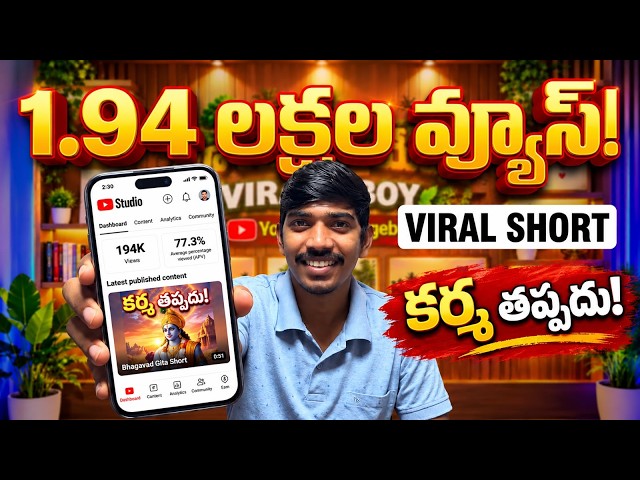 🔥 194,000 Views on Just One YouTube Short! 😱 | YouTube Success Story Telugu