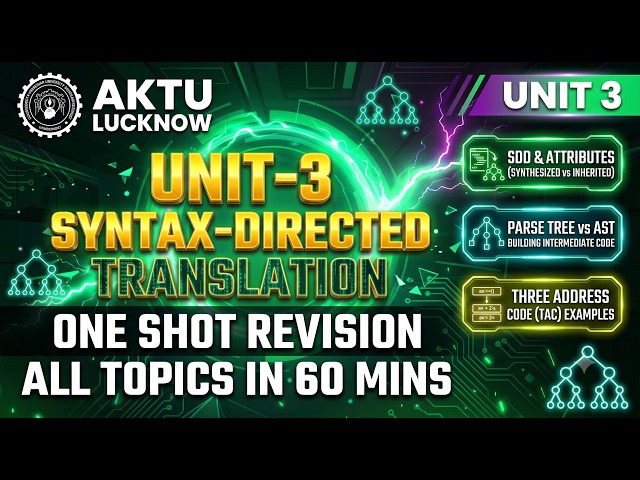 Compiler Design Unit 3 🔥 | Syntax Directed Translation, SDD, Attributes & Three Address Code | AKTU