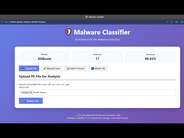 Malware Classifier: ML-Powered PE File Detection | Quantic MSSE Intro to machine learning Project