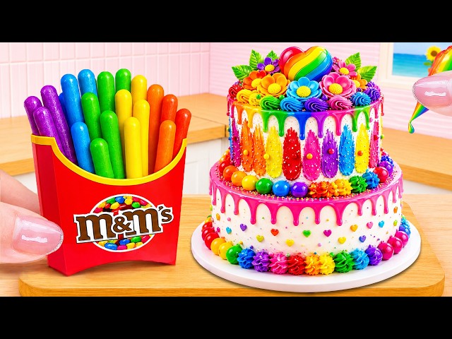 So Cute Rainbow Flower Cake with M&M Snack 💗 Miniature Rainbow Chocolate Cake Recipe 🌈 Cake Corner