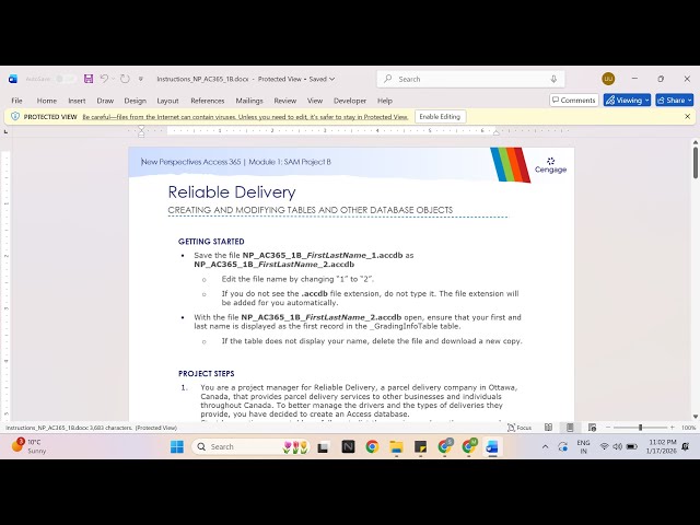 New Perspectives Access 365 | Module 1: SAM Project B Reliable Delivery