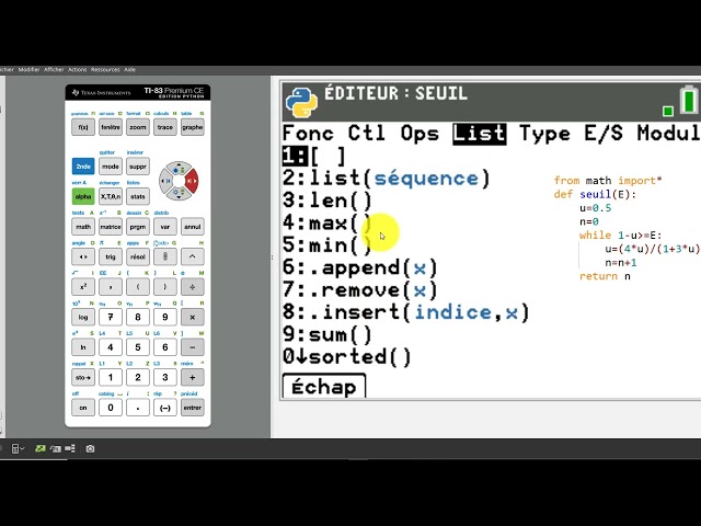 Algorithme Python : calculatrice TI‑83 Premium CE Edition Python