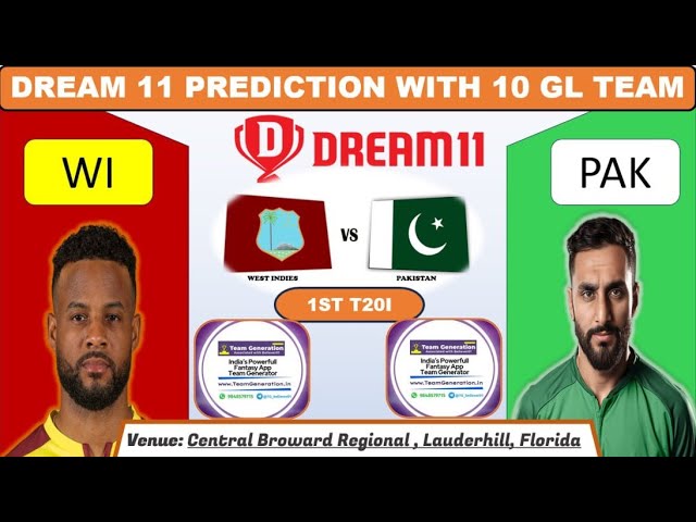 WI vs PAK Dream11 Team, WI vs PAK Dream11 Prediction, WI vs PAK 1st T20 Dream11 Prediction TG   