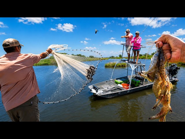 Sight Fishing for Redfish & Cast Netting BIG Shrimp! The Louisiana Marsh Was LOADED With Seafood!