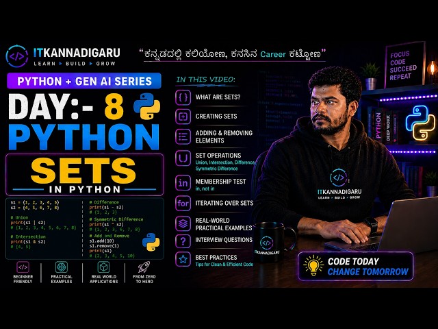 Day 8 | Python + AI Full Course in Kannada | Complete Set Data Type Explained | ITKannadigaru