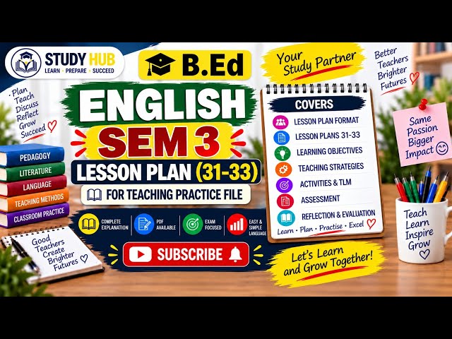 B.Ed English Sem 3 Lesson Plan 31–33 | Teaching Practice File | Complete Lesson Plans