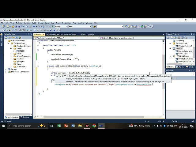 Login page with database connection using .NET || EX_14 || retrieve data in database 