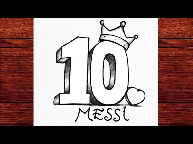 Lionel Messi Number 10 Drawing | Easy Football Numbers 3D Drawing | Easy Pencil Sketch Tutorial