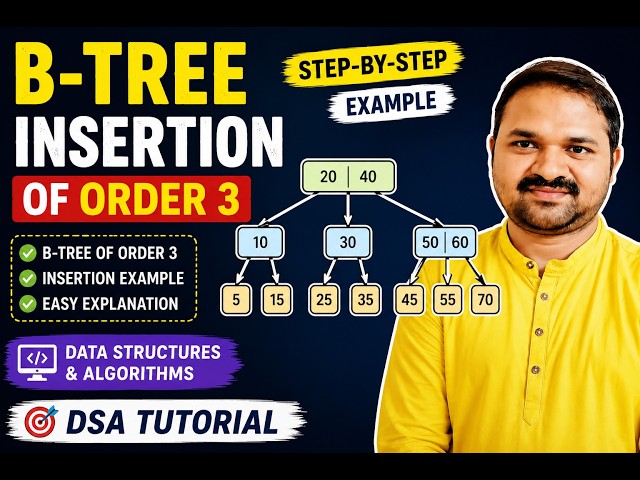 B-Tree Insertion of Order 3 || B-Tree Example || Data Structures & Algorithms || DSA Tutorial