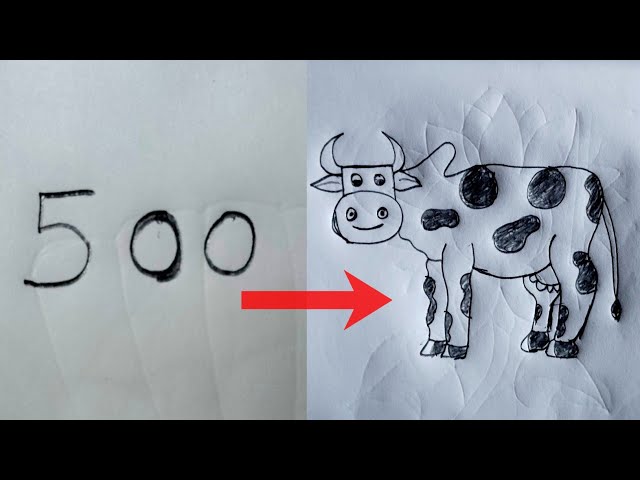 How to Draw a Cow from Number 500 🐄 | Easy Cow Drawing Step by Step | Kids Drawing