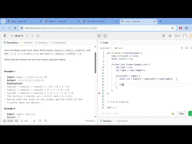 Blind 75 in JS | Q27: 3 Sum Problem LeetCode.