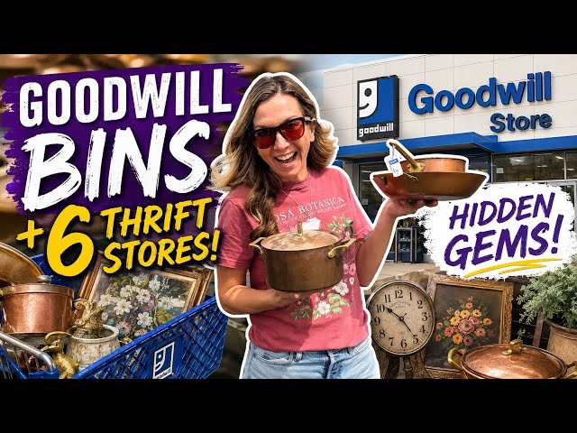 GOODWILL BINS + 6 THRIFT STORES! 😱 Hidden Gems, Vintage Copper & Antique Finds | Thrift With Me