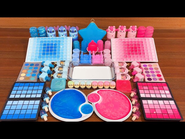 Relaxing slime mixing – blue vs pink glossy charms ASMR sounds