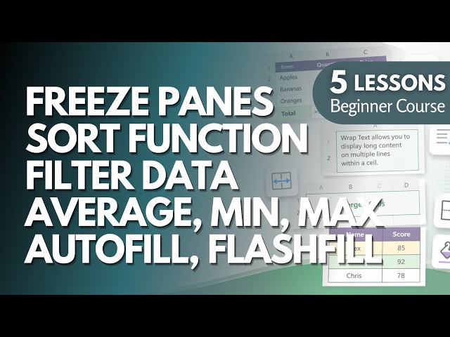 Excel for Beginners | Sorting, Freeze Panes, Filtering, AVERAGE, MIN, MAX, Autofill, Flash Fill