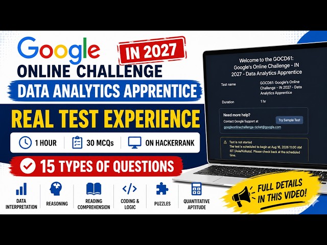 Google Data Analytics Apprentice 2027 Test Experience 🔥 | 30 MCQs | HackerRank | Question Types