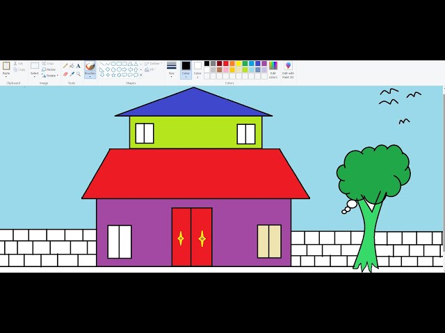 How to Create Beautiful house drawing on computer using Ms paint||