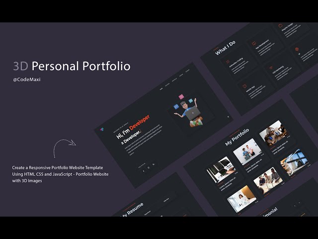 Create a Portfolio Website Designanimated using HTML CSS and JavaScript - with 3D images