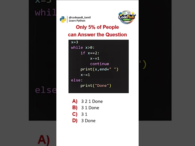 #Comment your answer 👇📌, Subscribe @CodePadi_Tamil for more python questions...🚀 #shorts